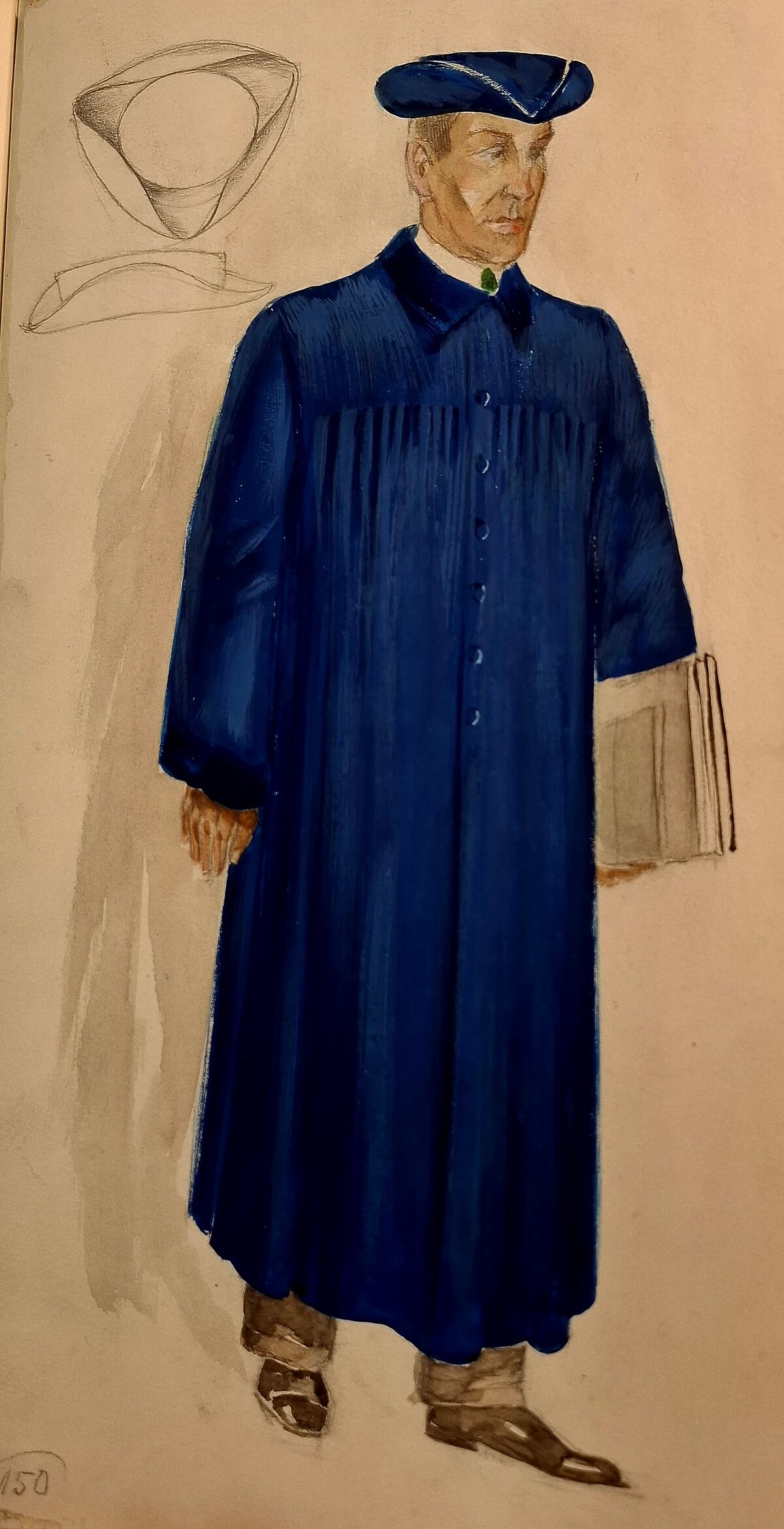 Latvijas Universitātes amatpersonu mantijas sākotnējā skice, 1938. Foto: LNA-LVVA, 7427-6-215, 151 Latvijas Universitātes amatpersonu mantijas sākotnējā skice, 1938. Foto: LNA-LVVA, 7427-6-215, 151
