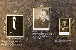 No kreisās uz labo: LVU Vīru kora solists, LPSR Valsts operas un baleta teātra solists Pēteris Grāvelis; LVU Vīru kora ilggadējais diriģents, LSPR Valsts operas un baleta teātra kormeistars Haralds Mednis; LVU Vīru kora koncertmeistare Maija Saiva. Latvijas Universitātes Muzeja krājums.