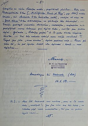 Pēdēja lapa no Nikolaja Tranzē autobiogrāfijas. Foto: LU Muzeja krājums