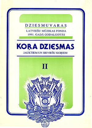13.att. Dziesmu grāmata “Dziesmuvaras latviešu mūzikas fonda 1991. gadā godalgotās kora dziesmas jauktajiem un sieviešu koriem”, 2. Numurs, 1993. gads. Foto: LU Muzeja krājums, LUM3111