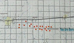Brenhemas meteorītu atrašanas vietu karte. http://www.kansastravel.org/ kansasmeteoritemuseum.htm