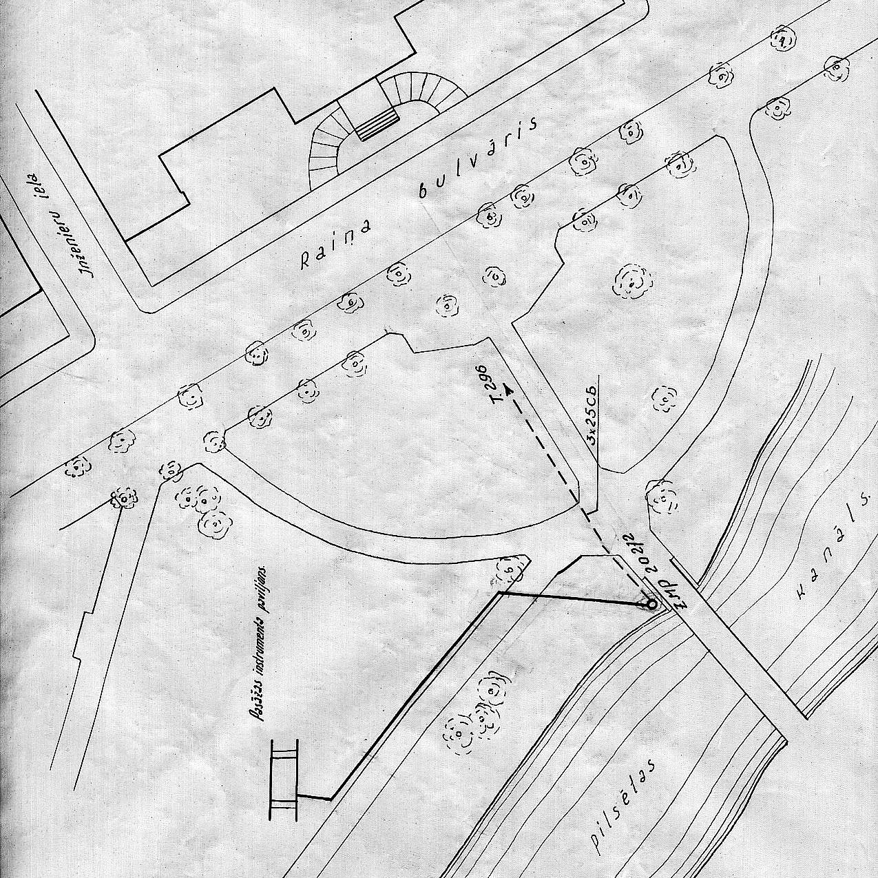 Paviljona izvietojuma shēma Pilsētas kanāla malā. No LU Muzeja krājuma