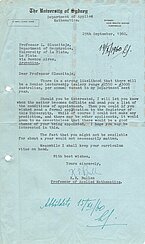 Vēstule L. Slaucītājam par iespējām pāriet no Laplatas Universitātes uz Sidnejas Universitāti. 1960. g., ar L. Slaucītāja atzīmēm.