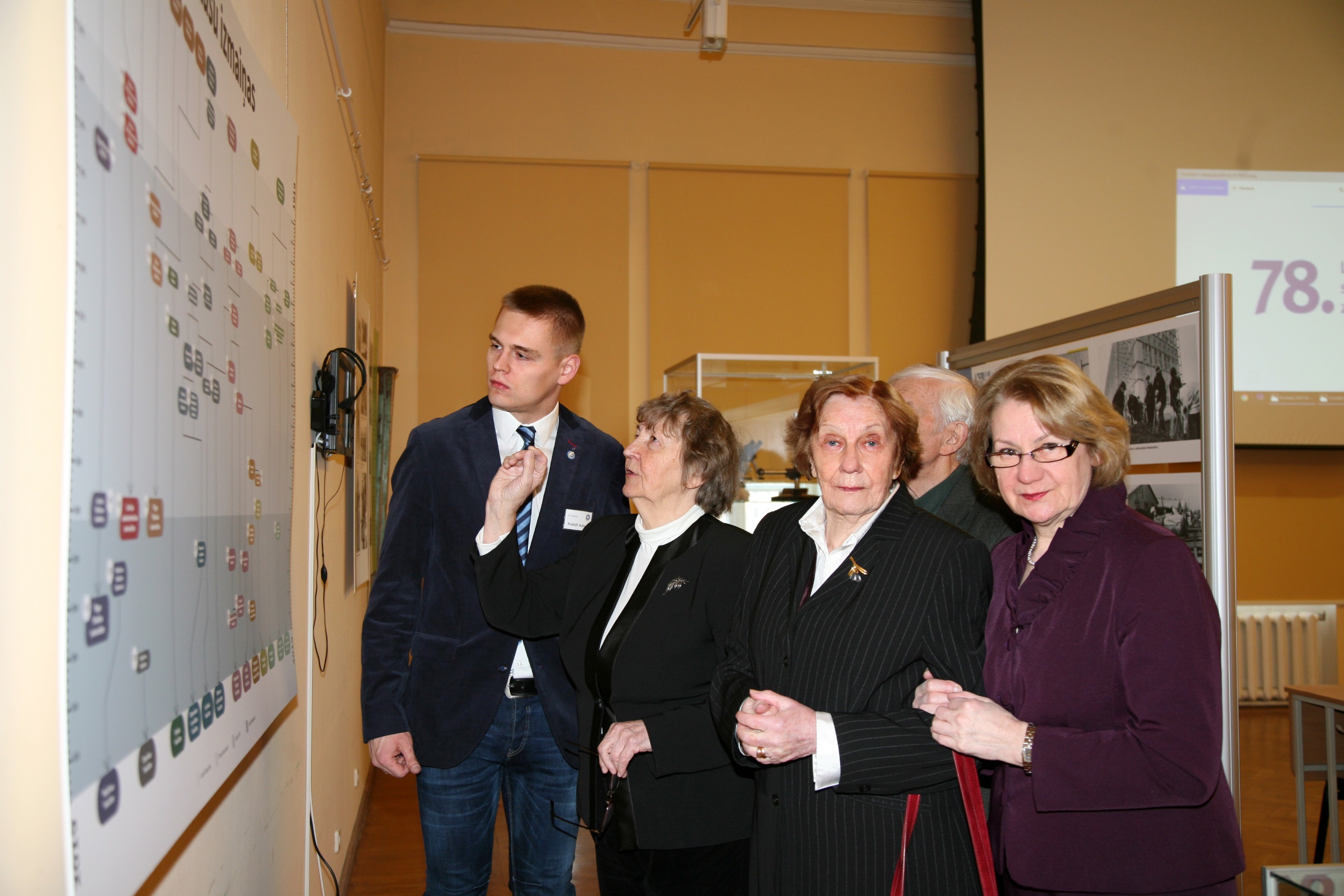 Konferences dalībnieki iepazīst izstādi "Gadsimta students" R.Rubeņa vadībā (no kreisās puses). Profesores S.Kļaviņa, A.Špona, A.Krūze. Foto S.Livdāne