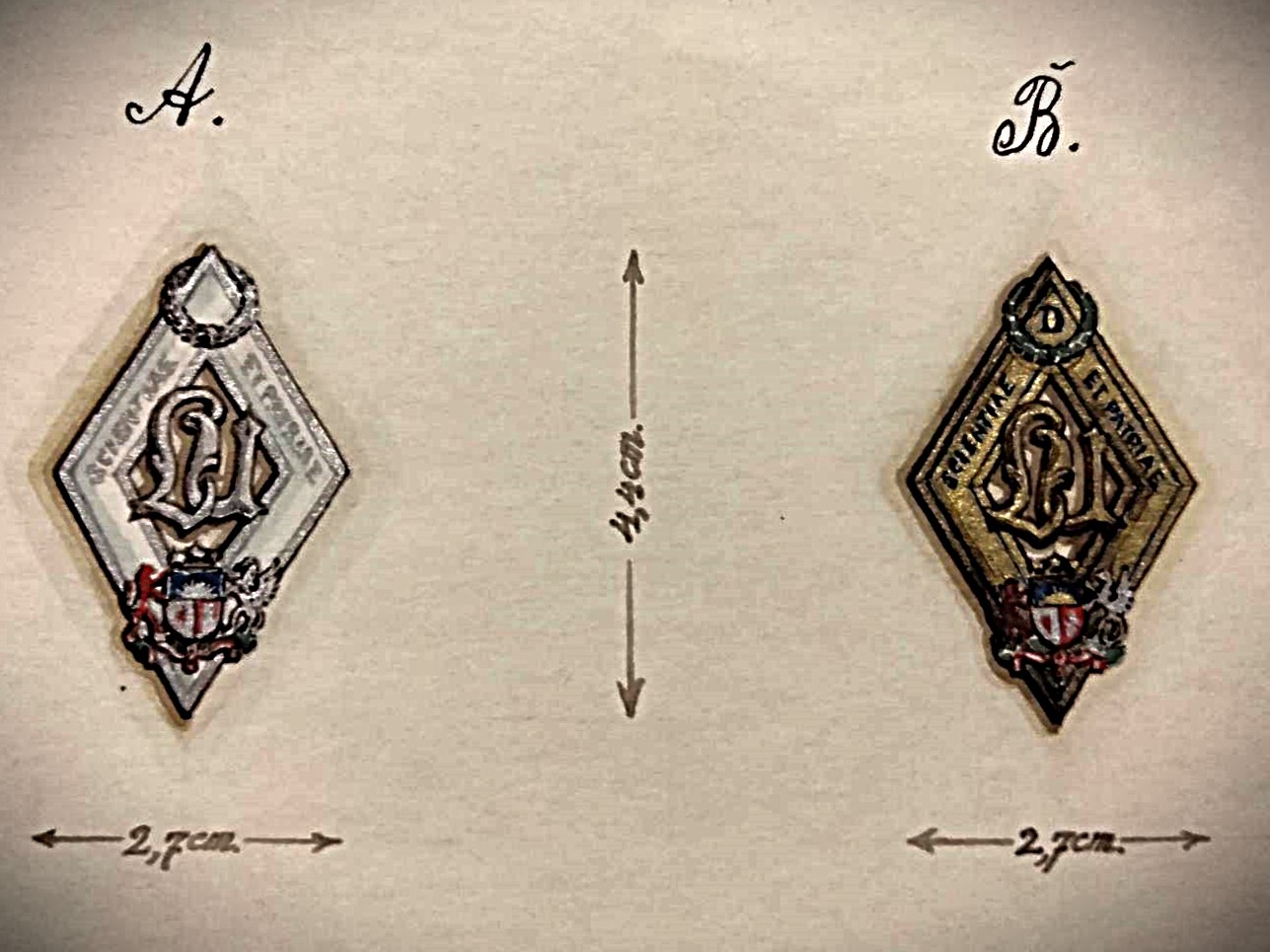 LU Akadēmiskās nozīmītes lielās formas skice (1. paraugs, 1929). Foto: no LNA LVVA