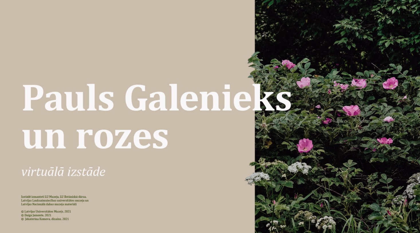 Virtuālās izstādes “Pauls Galenieks un rozes” titullapa